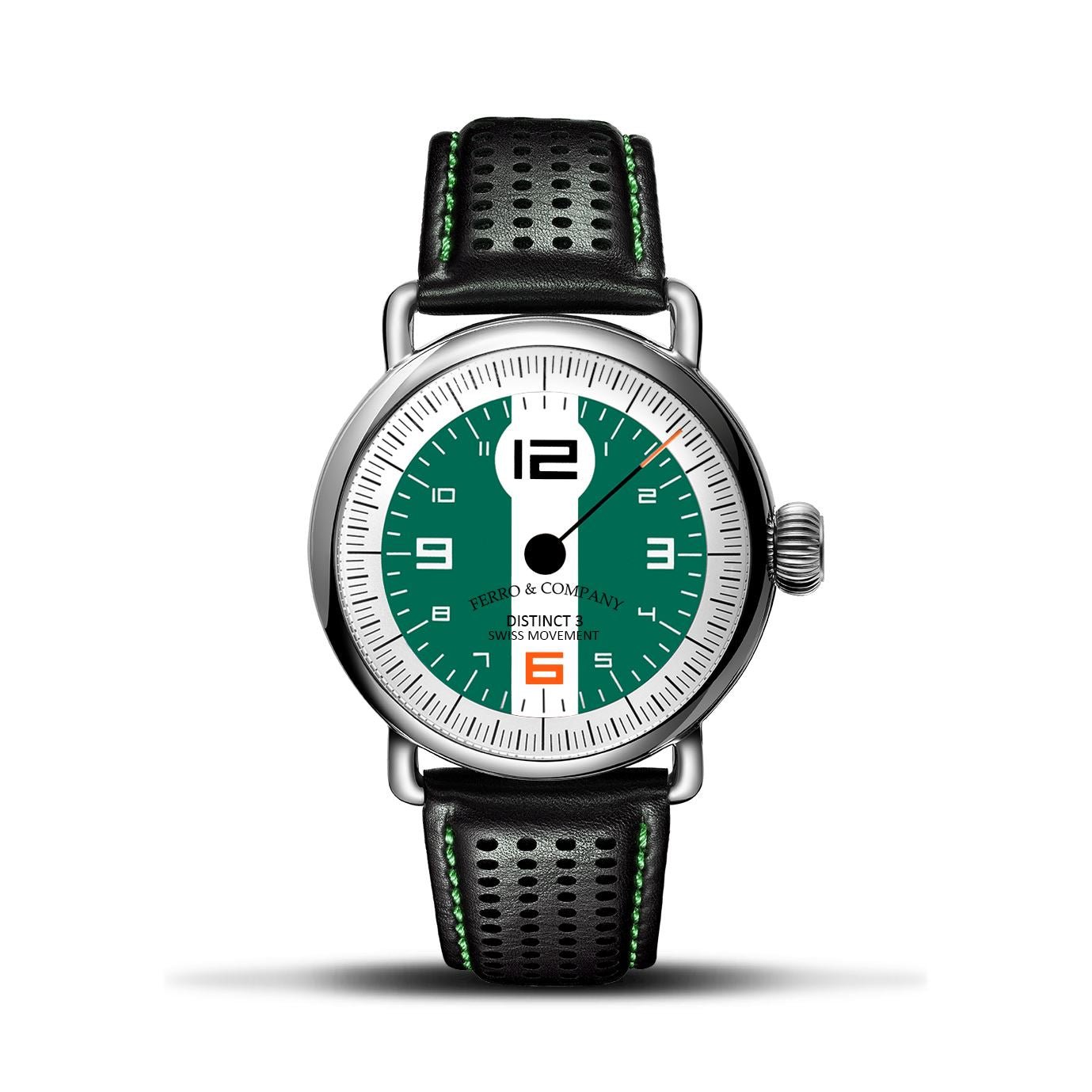 Ferro Watches Distinct 3 Vintage Style Race One Hand Watch British Racing Green - Ferro & Company Watches