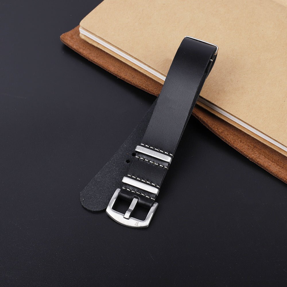 Nato Leather Watch Strap Black - Ferro & Company Watches