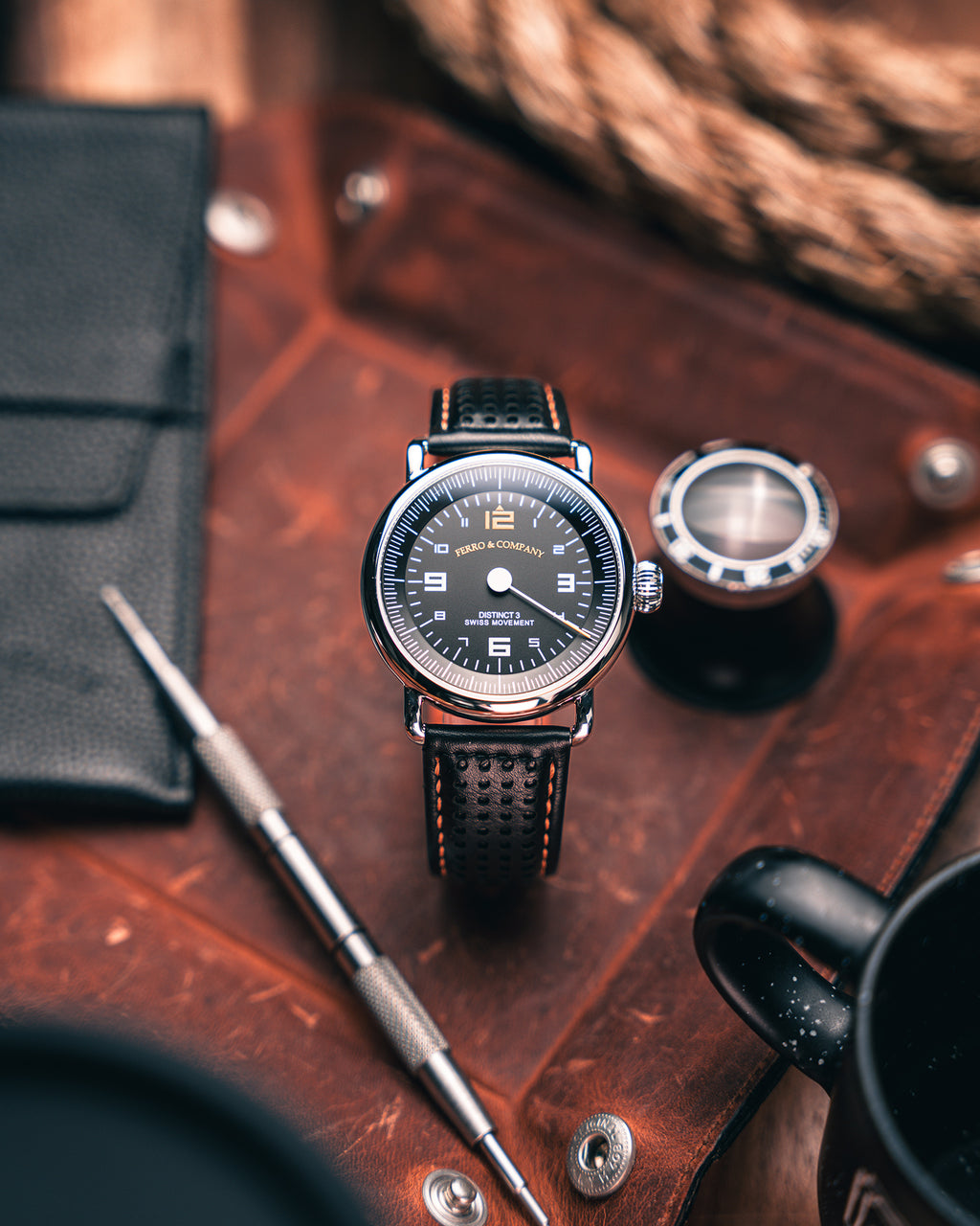 Ferro Watches Distinct 3 Vintage Style One Hand Race Watch Petrol ...