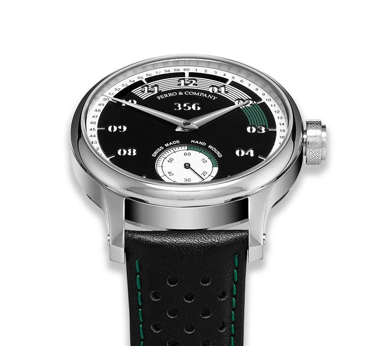 A green trim vintage style racing watch