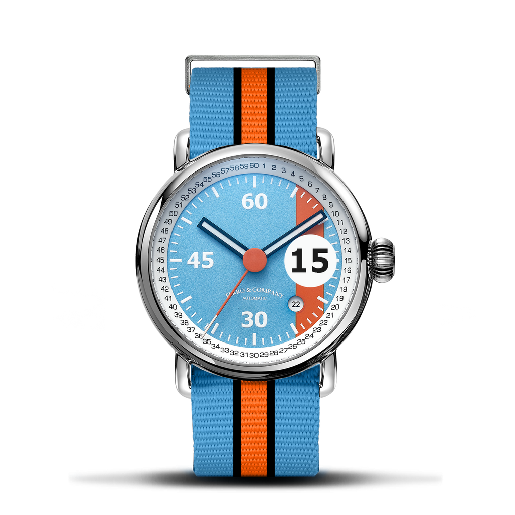 Ferro Watches PISTA Vintage style race watch Blue and Orange – Ferro ...