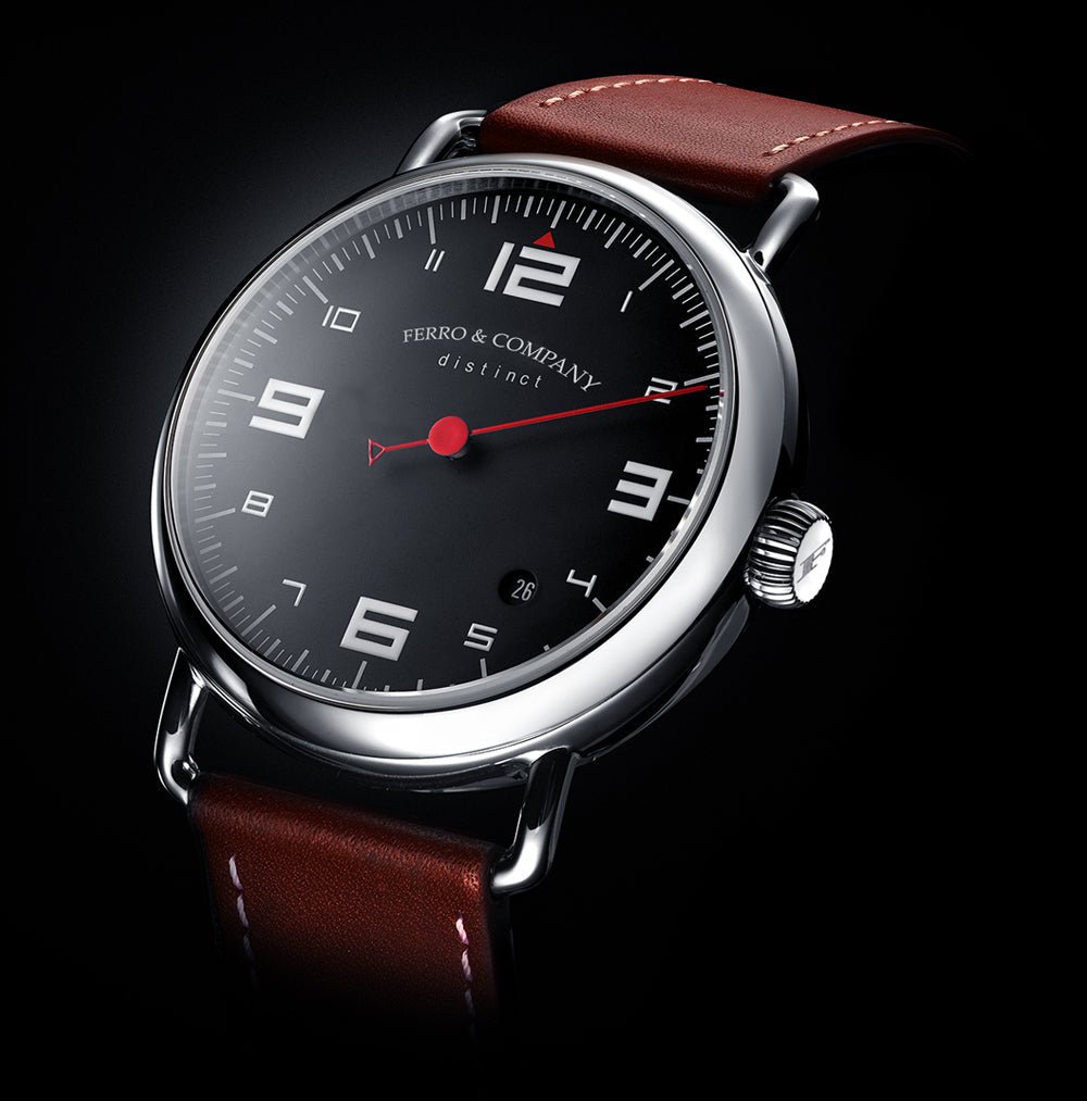 Ferro &amp; Co. Distinct 2 Vintage Style Race One Hand Watch Black / Brown - Ferro &amp; Company Watches