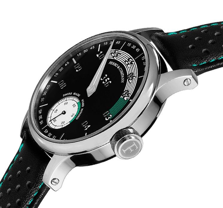 Ferro Watches 356 Vintage Style Race One Hand Watch Black / Green - Ferro & Company Watches