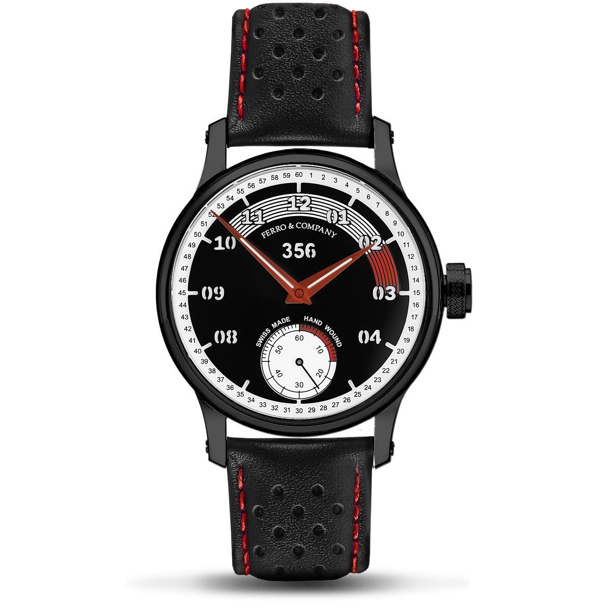 Ferro Watches 356 Vintage Style Race Watch Black / Red - Ferro &amp; Company Watches