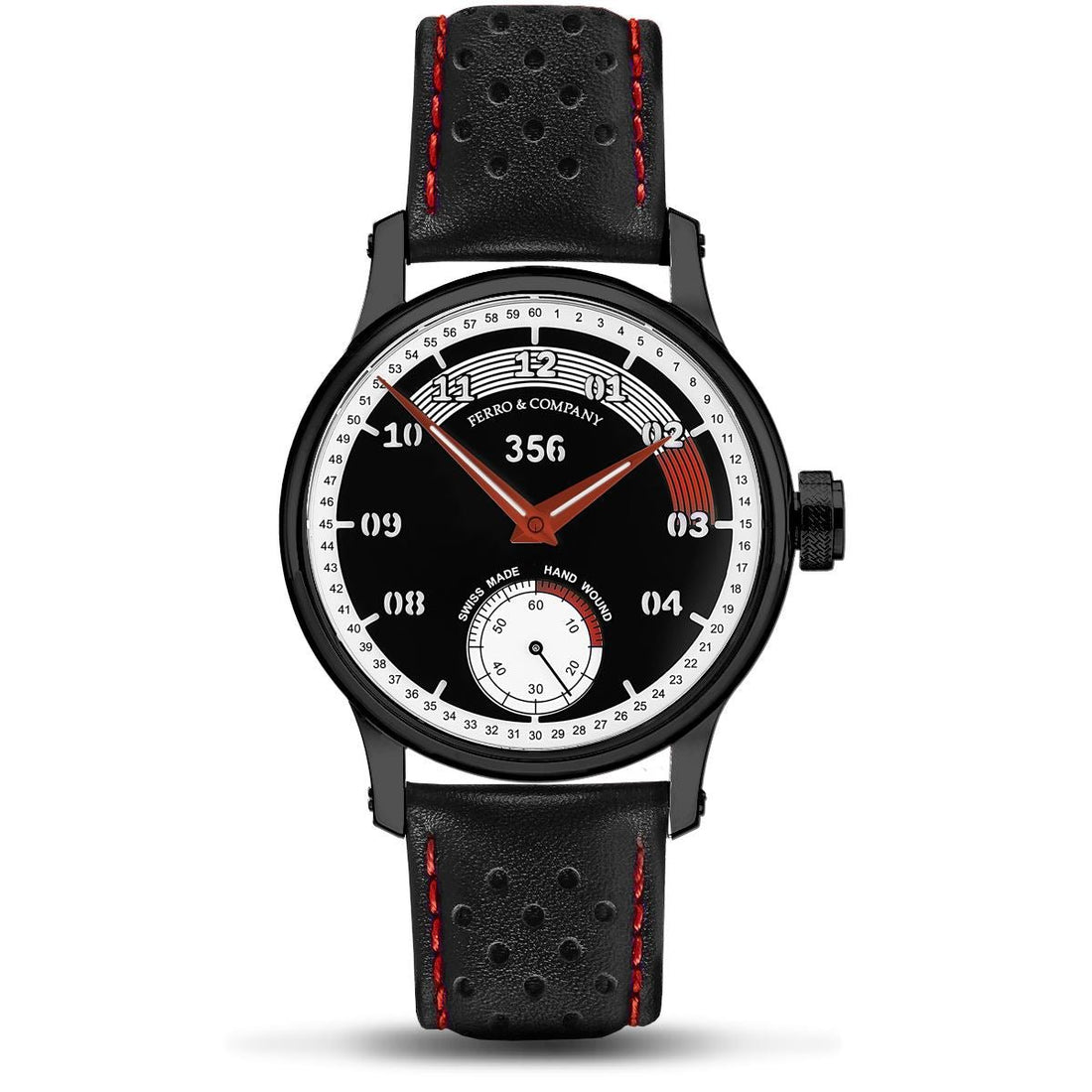 Ferro Watches 356 Vintage Style Race Watch Black / Red - Ferro & Company Watches