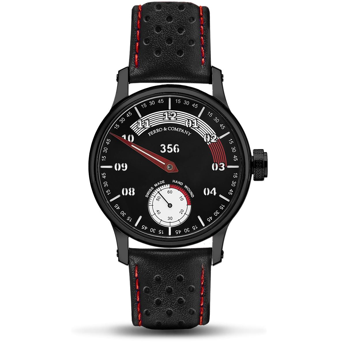 Ferro Watches 356 Vintage Style Race Watch Black / Red Single Hand - Ferro &amp; Company Watches