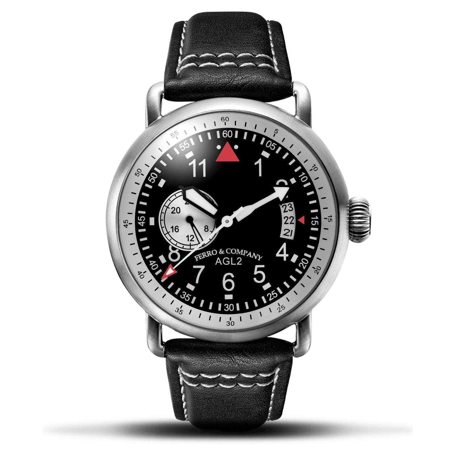 Ferro Watches AGL 2 Vintage style Pilot Watch Black 24H - Ferro &amp; Company Watches