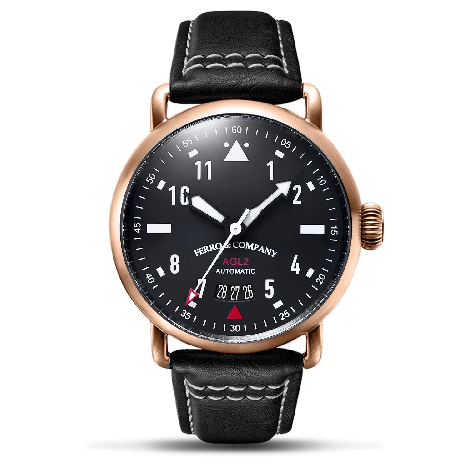 Ferro Watches AGL 2 Vintage style Pilot Watch Black Rose Gold - Ferro &amp; Company Watches