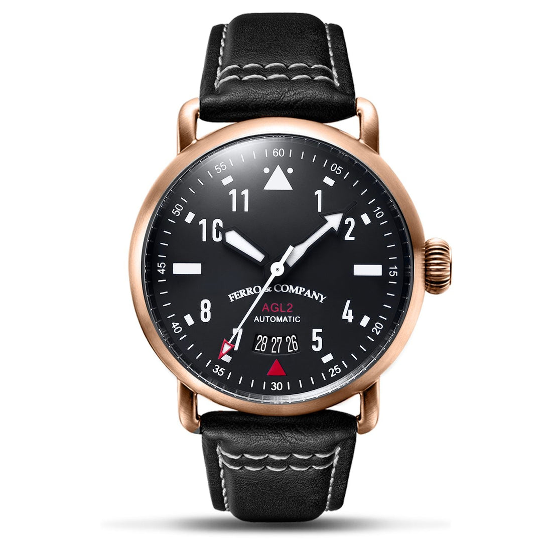 Ferro Watches AGL 2 Vintage style Pilot Watch Black Rose Gold - Ferro & Company Watches