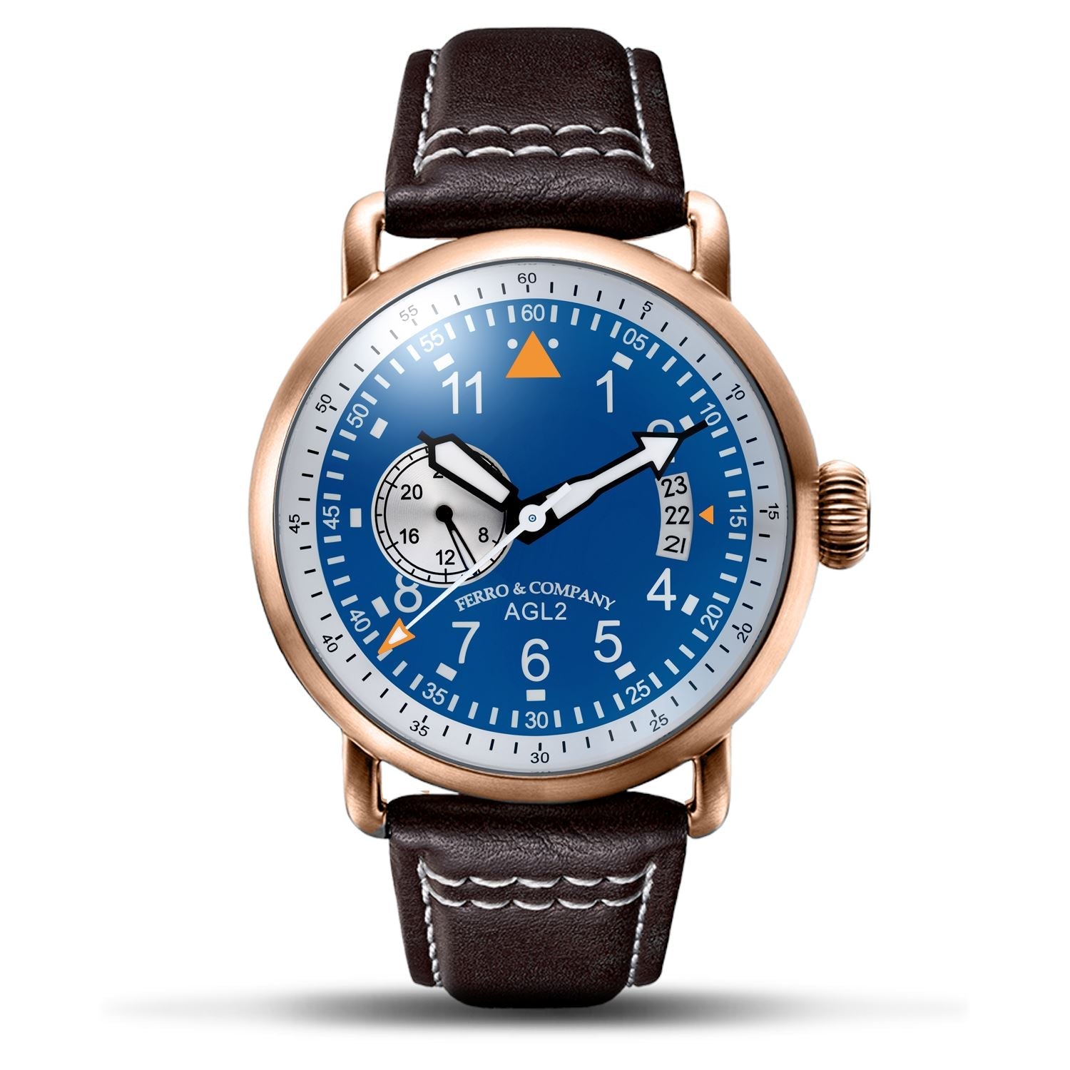 Ferro Watches AGL 2 Vintage style Pilot Watch Blue 24H Rose Gold - Ferro &amp; Company Watches