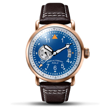 Ferro Watches AGL 2 Vintage style Pilot Watch Blue 24H Rose Gold - Ferro & Company Watches
