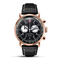 Ferro Watches AGL 2 Vintage style Pilot Watch Chronograph All Black Rose Gold - Ferro & Company Watches