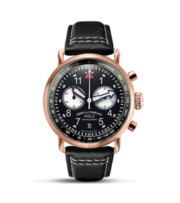 Ferro Watches AGL 2 Vintage style Pilot Watch Chronograph All Black Rose Gold - Ferro & Company Watches