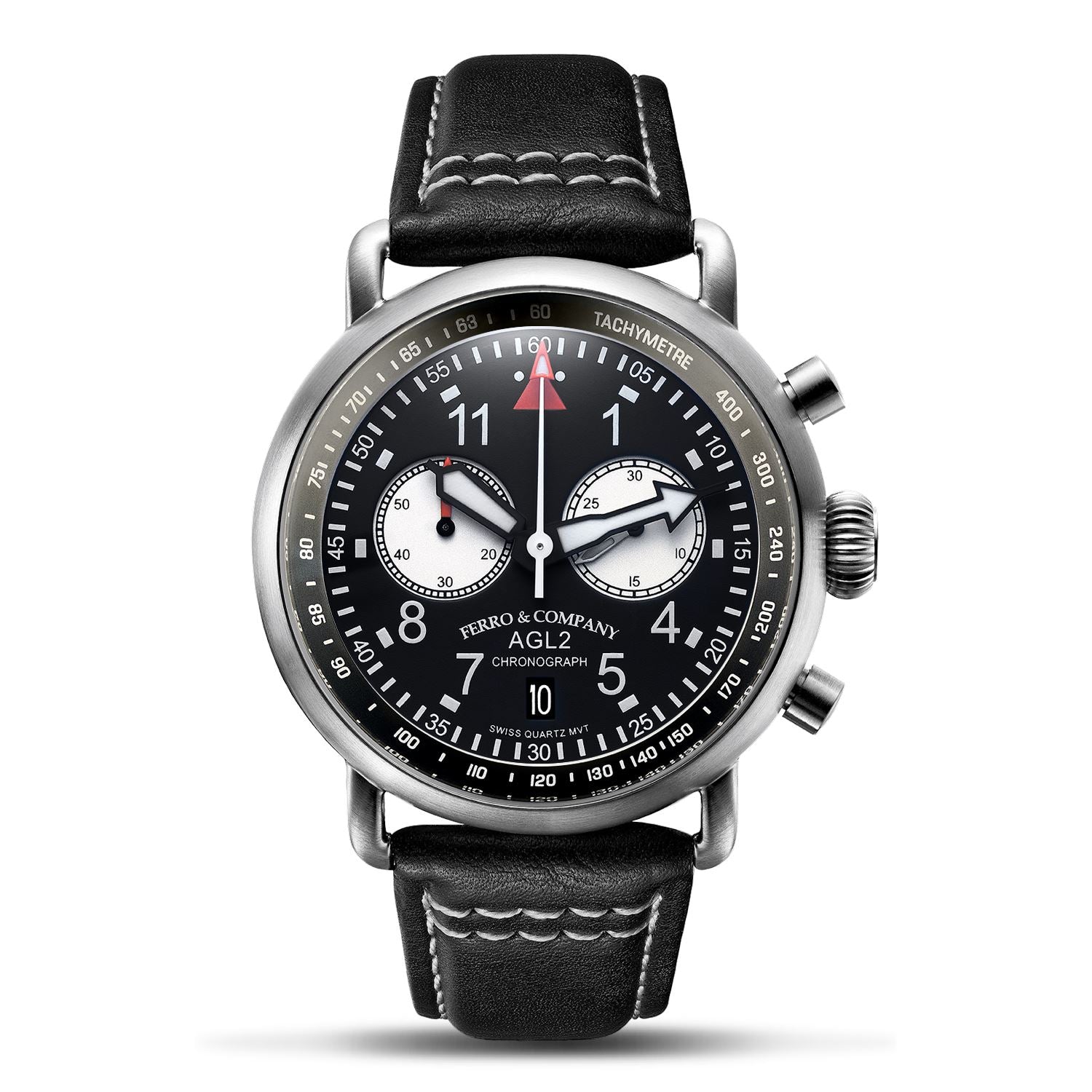 Ferro Watches AGL 2 Vintage style Pilot Watch Chronograph Black / Black - Ferro &amp; Company Watches