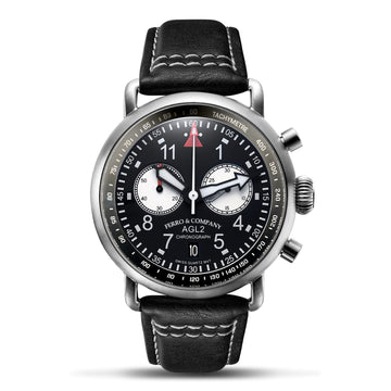 Ferro Watches AGL 2 Vintage style Pilot Watch Chronograph Black / Black - Ferro & Company Watches