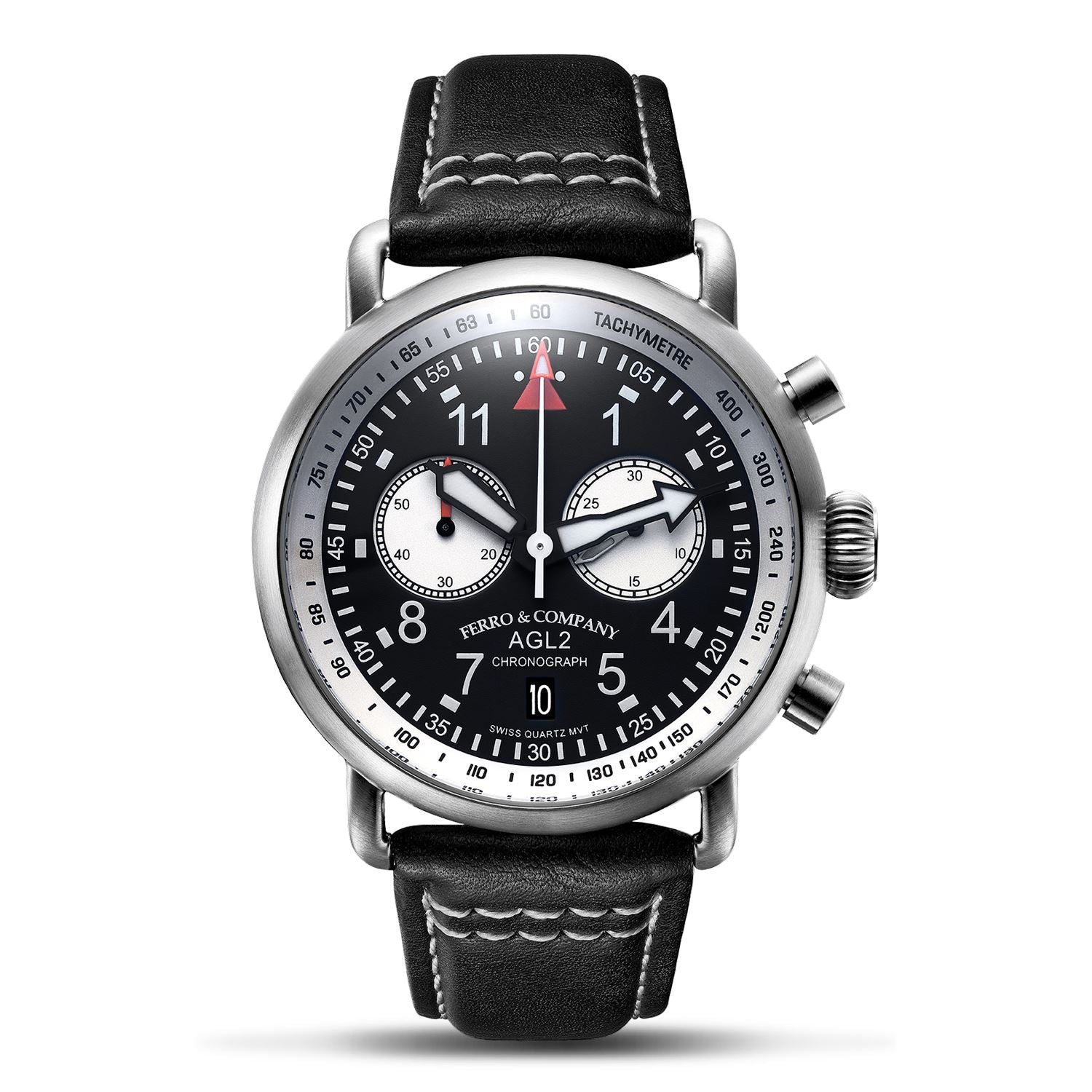 Ferro Watches AGL 2 Vintage style Pilot Watch Chronograph Black / White - Ferro &amp; Company Watches