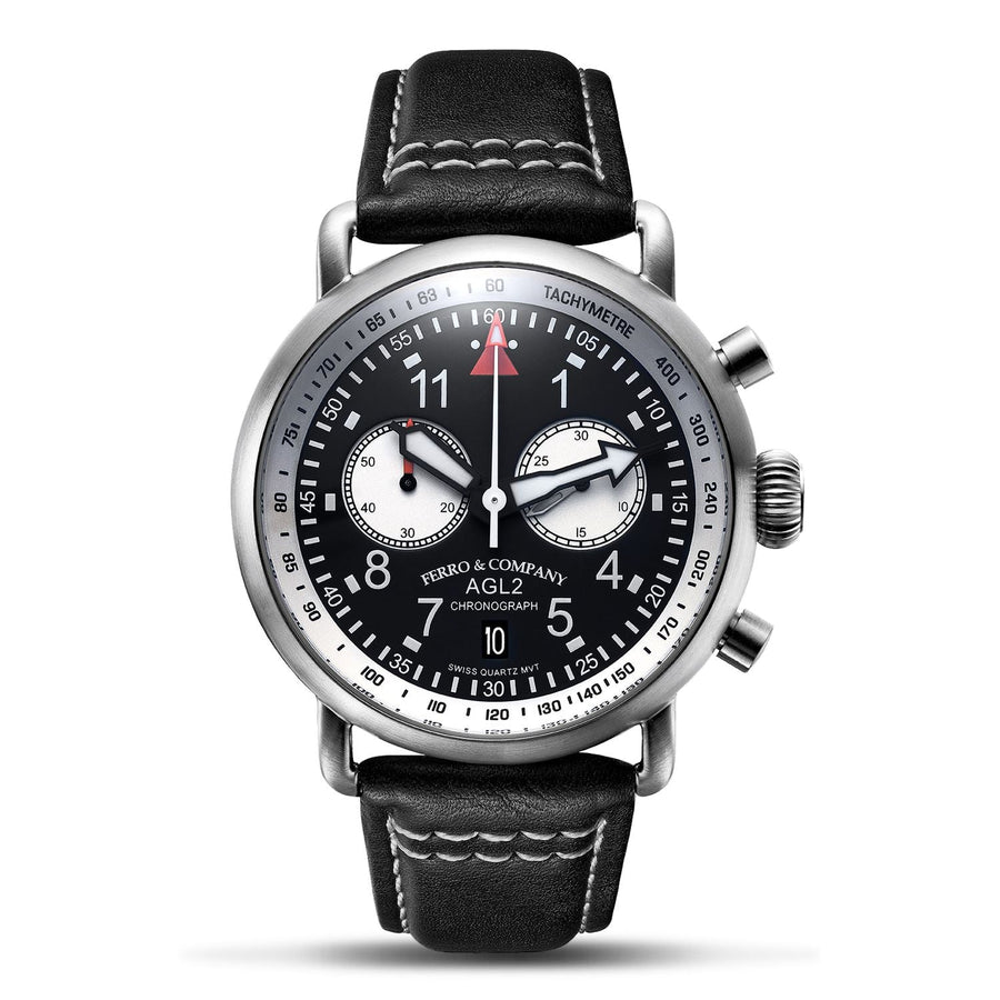Ferro Watches AGL 2 Vintage style Pilot Watch Chronograph Black / White - Ferro & Company Watches