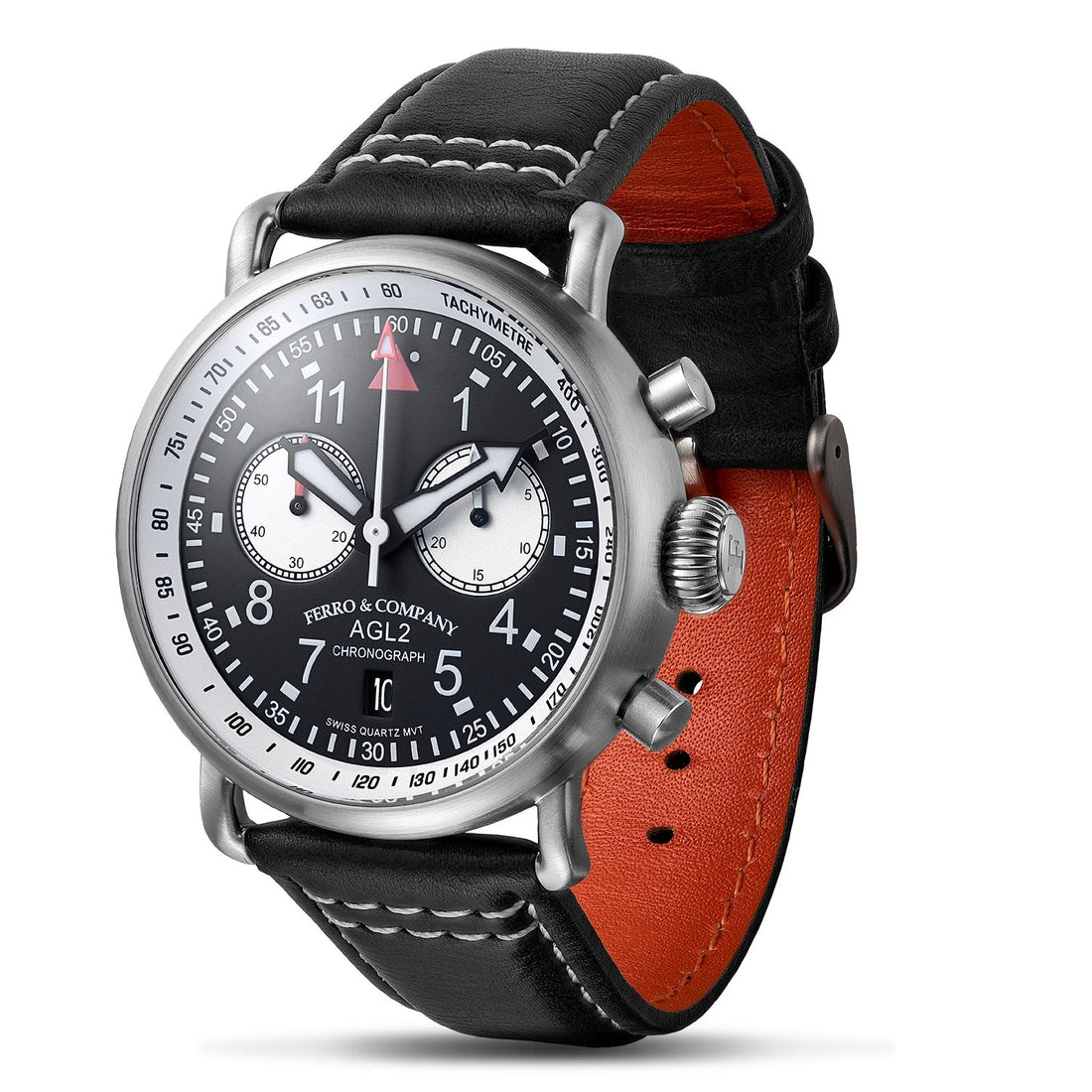 Ferro Watches AGL 2 Vintage style Pilot Watch Chronograph Black / White - Ferro & Company Watches
