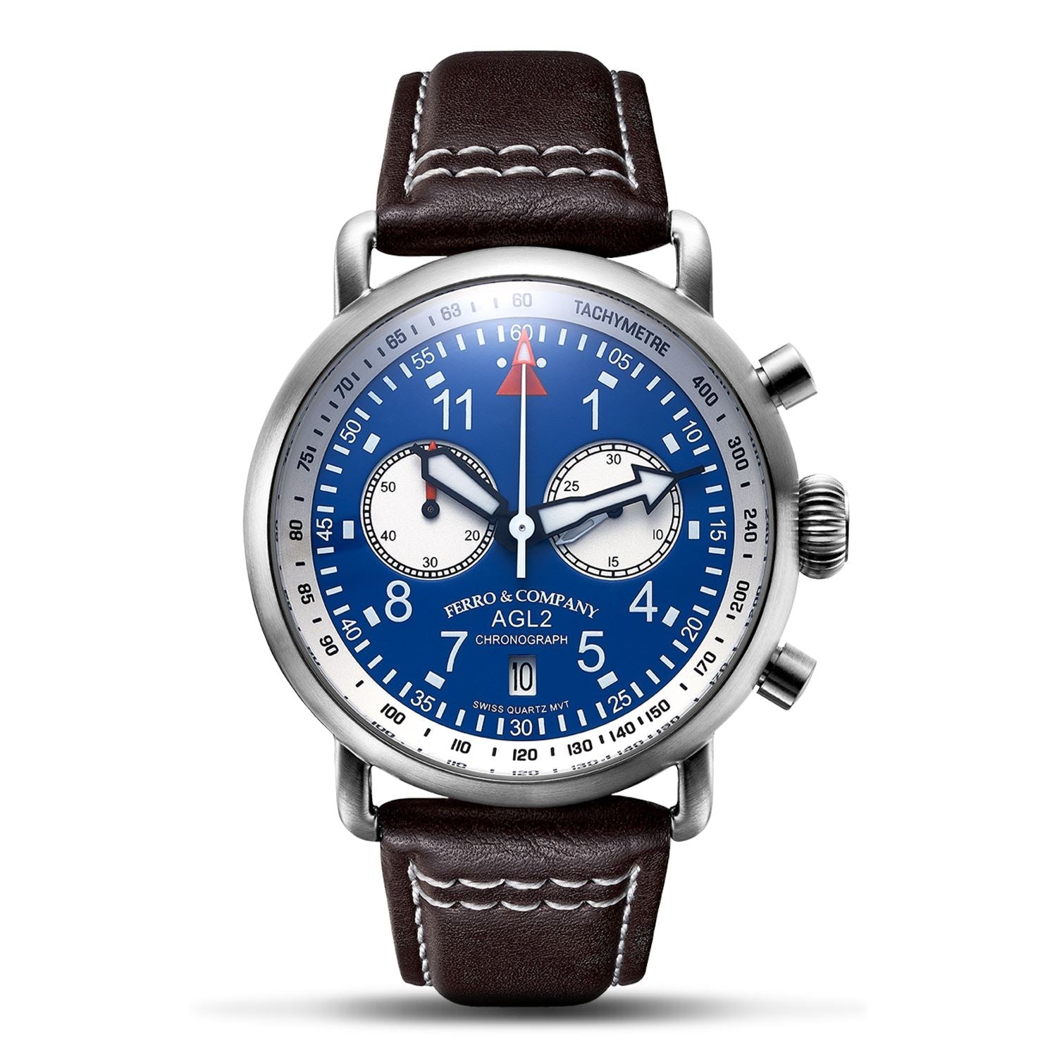 Ferro Watches AGL 2 Vintage style Pilot Watch Chronograph Blue - Ferro &amp; Company Watches
