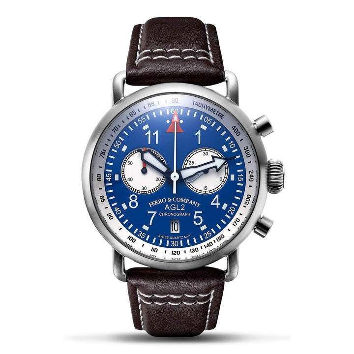 Ferro Watches AGL 2 Vintage style Pilot Watch Chronograph Blue - Ferro & Company Watches