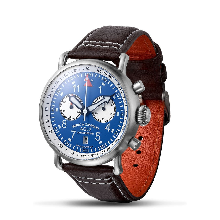 Ferro Watches AGL 2 Vintage style Pilot Watch Chronograph Blue - Ferro & Company Watches