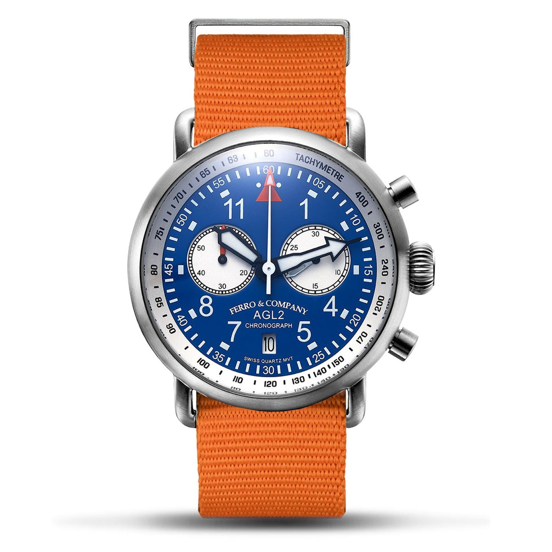 Ferro Watches AGL 2 Vintage style Pilot Watch Chronograph Blue - Ferro & Company Watches