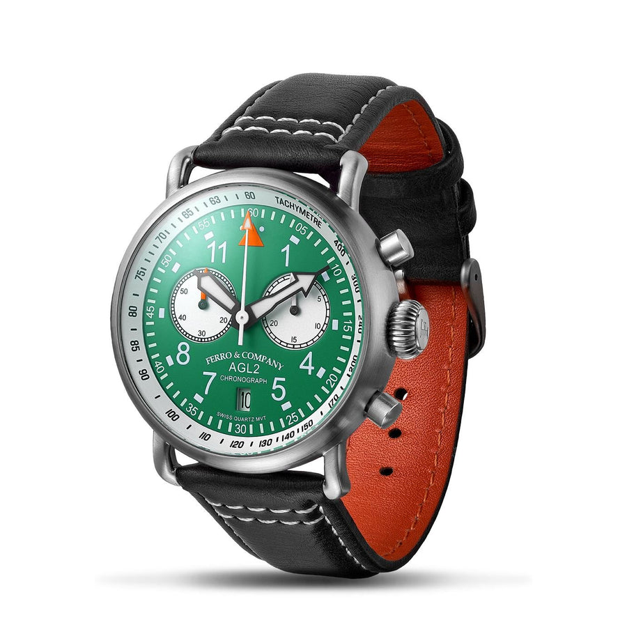 Ferro Watches AGL 2 Vintage style Pilot Watch Chronograph Green - Ferro & Company Watches