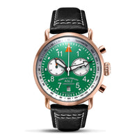 Ferro Watches AGL 2 Vintage style Pilot Watch Chronograph Green Rose Gold - Ferro & Company Watches