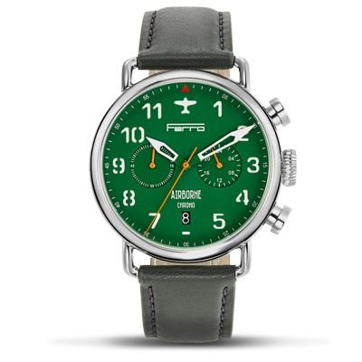 Ferro Watches AIRBORNE VINTAGE STYLE PILOT WATCH CHRONOGRAPH GREEN - Ferro &amp; Company Watches