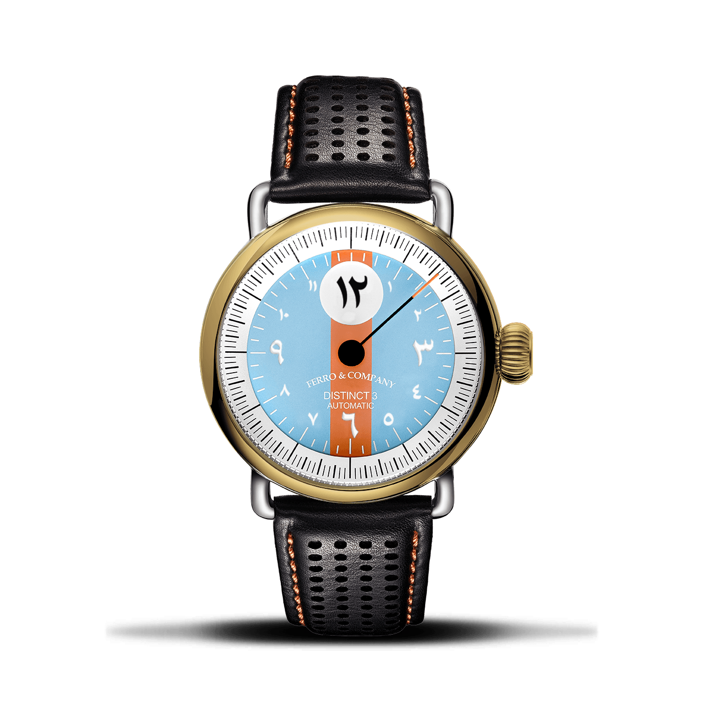 Ferro Watches Distinct 3 Vintage Style Race One Hand Watch 18K Gold Arabic Edition - Ferro &amp; Company Watches