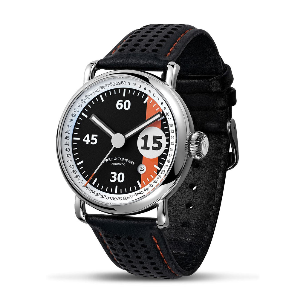 Ferro Watches PISTA VINTAGE STYLE RACE WATCH BLACK WITH ORANGE STRIPE ...
