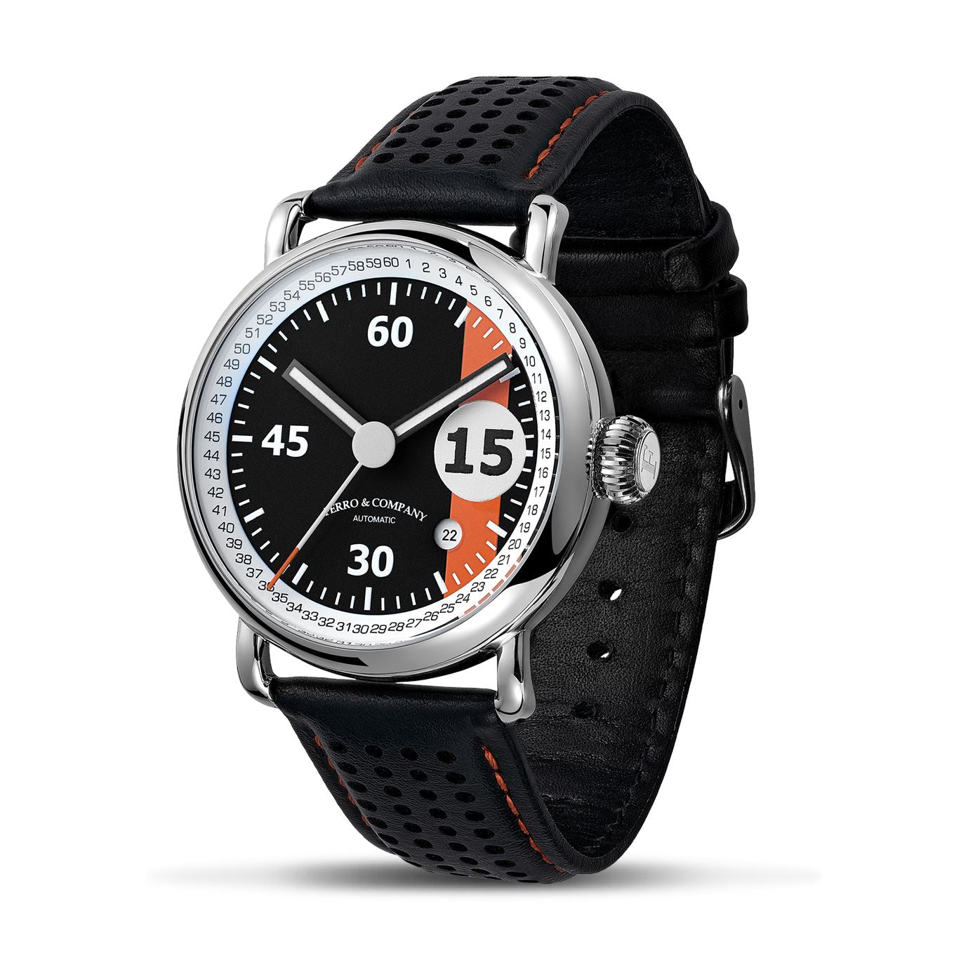 Ferro Watches PISTA VINTAGE STYLE RACE WATCH BLACK / ORANGE - Ferro &amp; Company Watches