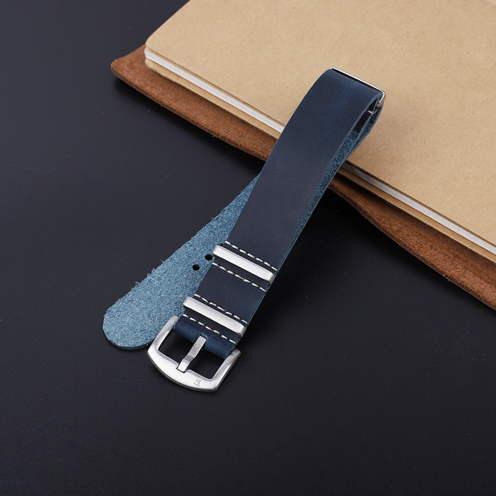 Nato Leather Watch Strap Navy - Ferro &amp; Company Watches