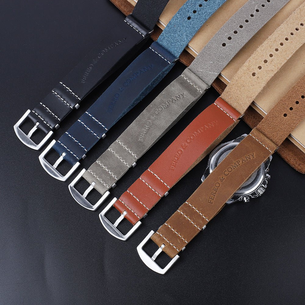 Nato Leather Watch Strap Navy - Ferro &amp; Company Watches