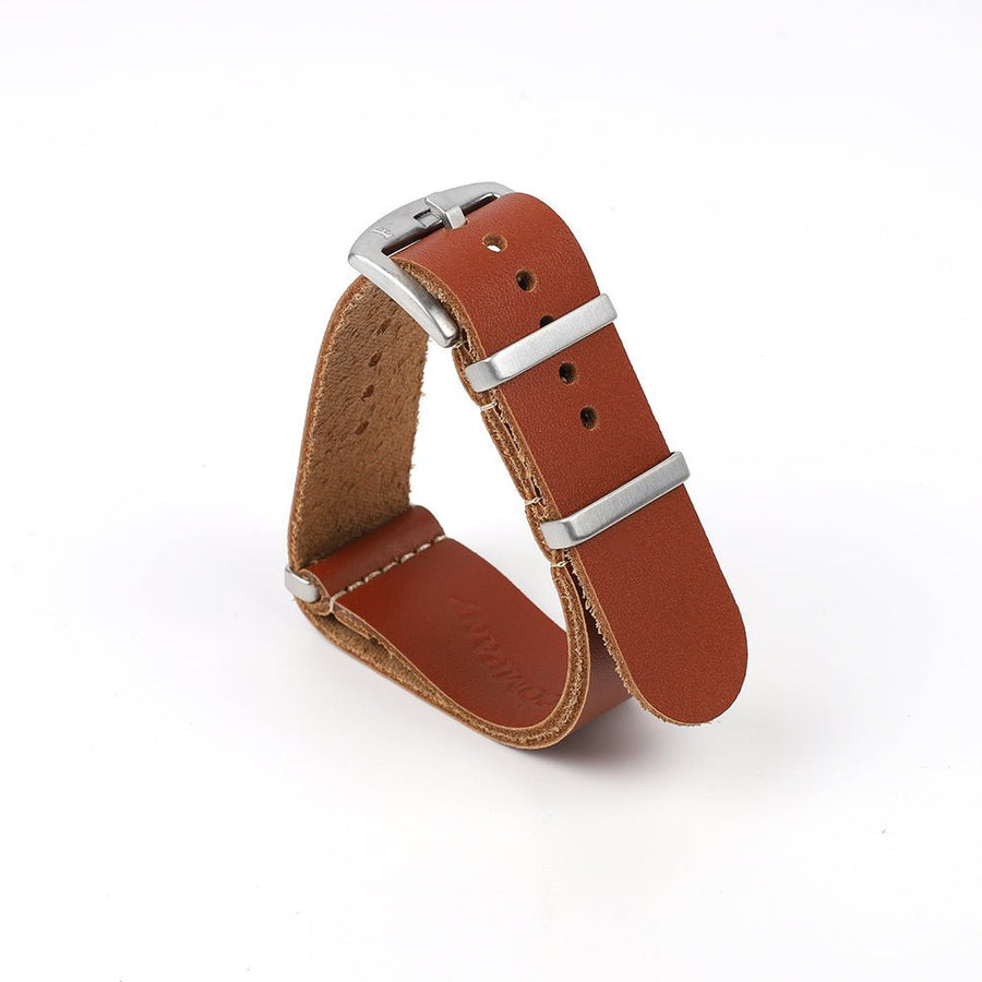 Nato Leather Watch Strap Red Brown - Ferro & Company Watches