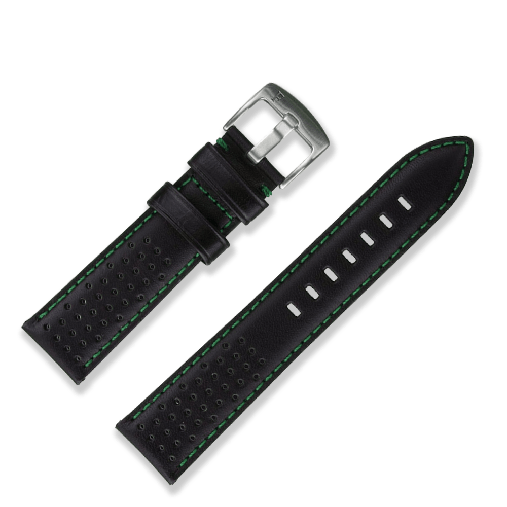 Racing Leather Watch Straps Black Green 22 MM