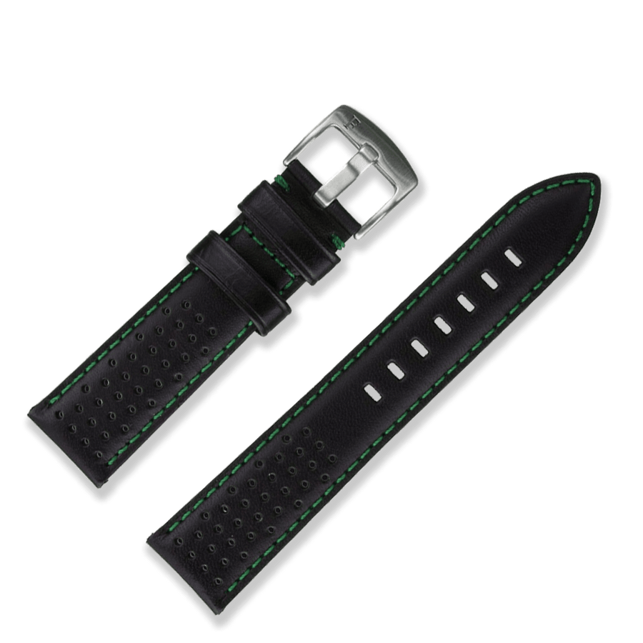 Racing Leather Watch Straps Black / Green 22 MM - Ferro & Company Watches